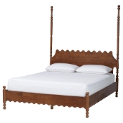 Baxton Studio Hoffman Platform Bed - Farmhouse Bed Frame with Scalloped Design and Turned Posts, Walnut Brown, King